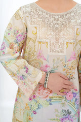 Ivory Peach - Aqua Bloom 3-Piece Printed Lawn Suit