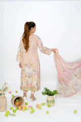 Ivory Peach - Aqua Bloom 3-Piece Printed Lawn Suit
