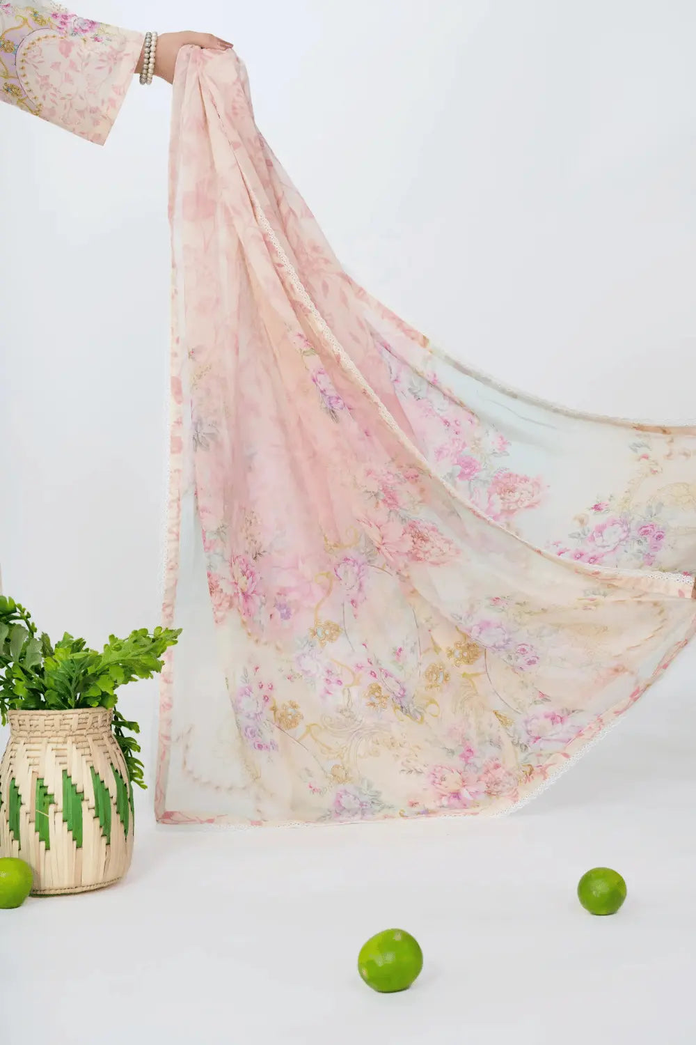 Ivory Peach - Aqua Bloom 3-Piece Printed Lawn Suit