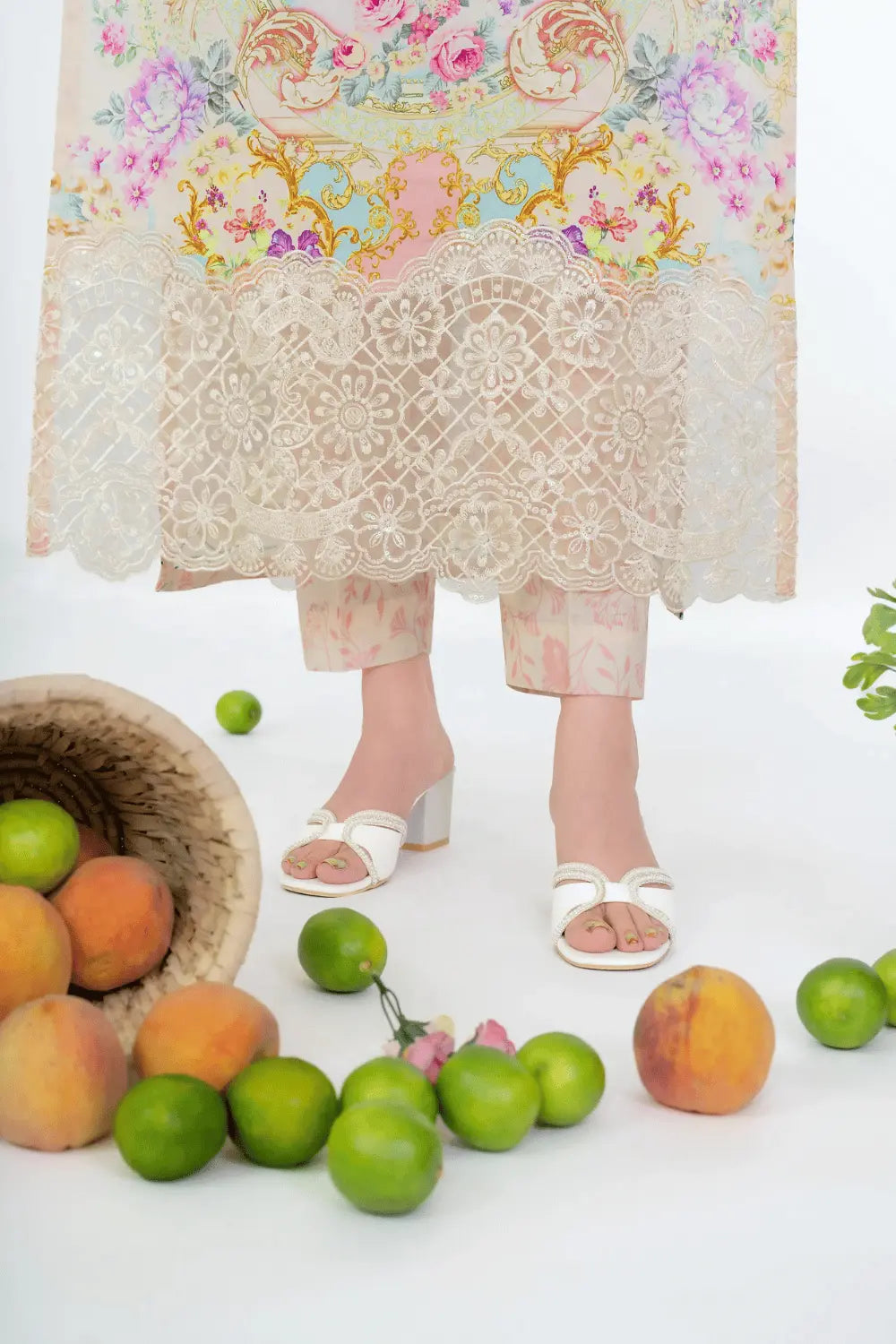 Ivory Peach - Aqua Bloom 3-Piece Printed Lawn Suit