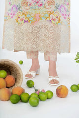 Ivory Peach - Aqua Bloom 3-Piece Printed Lawn Suit