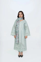 Pastel Mint Green embroidered 3-Piece Lawn Suit with Printed Khadi Net Dupatta