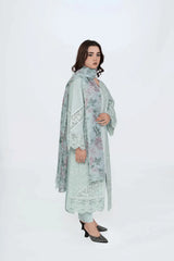 Pastel Mint Green embroidered 3-Piece Lawn Suit with Printed Khadi Net Dupatta