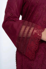 Burgundy Fully Embroidered Chikankari 3-Piece