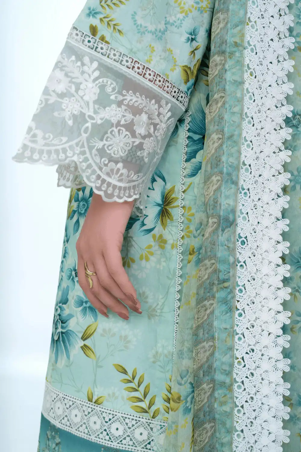 Ivory Bloom – Aqua Sea Green 3-Piece Printed Lawn Suit