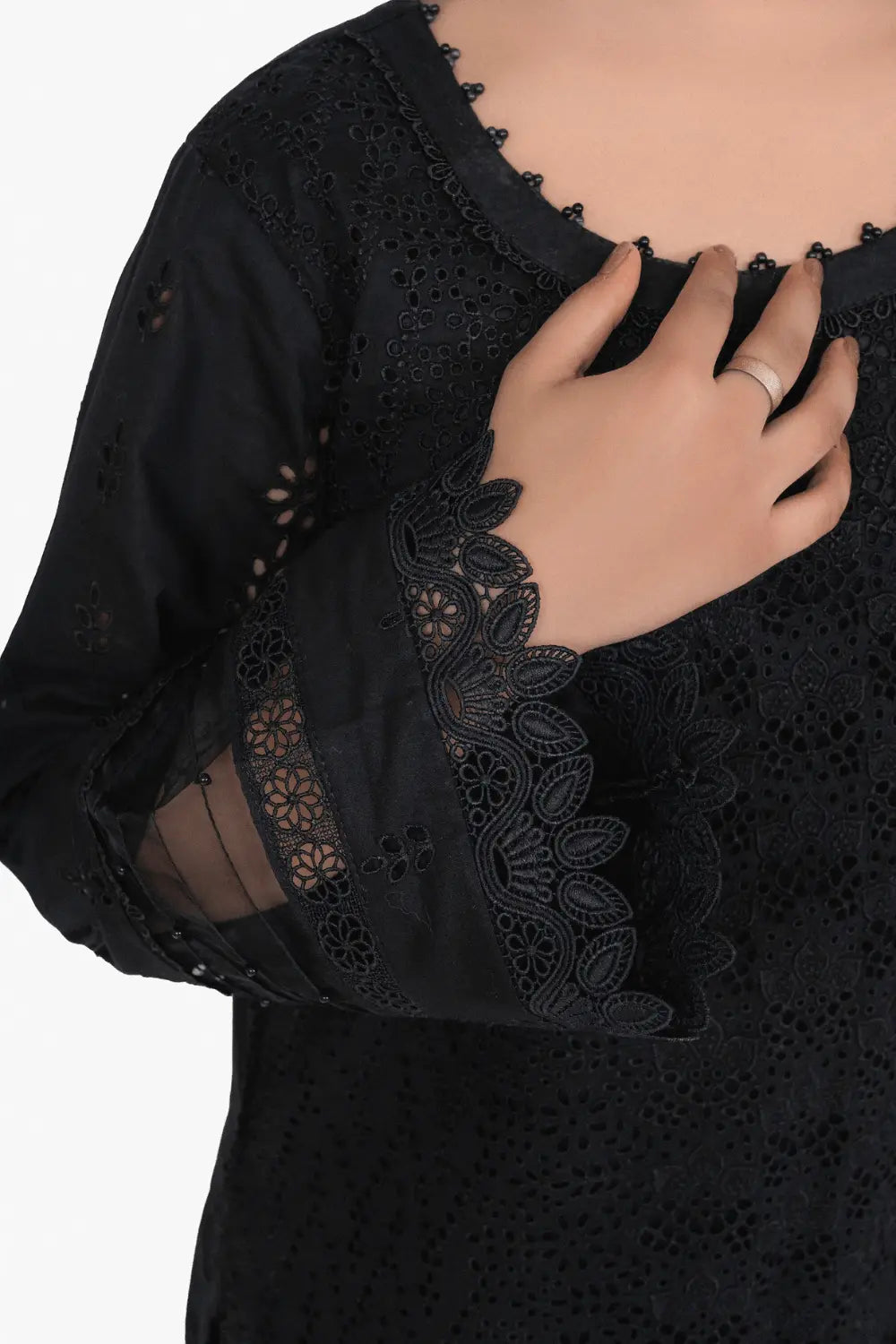 Jet Black Fully Embroidered Chikankari 3-Piece