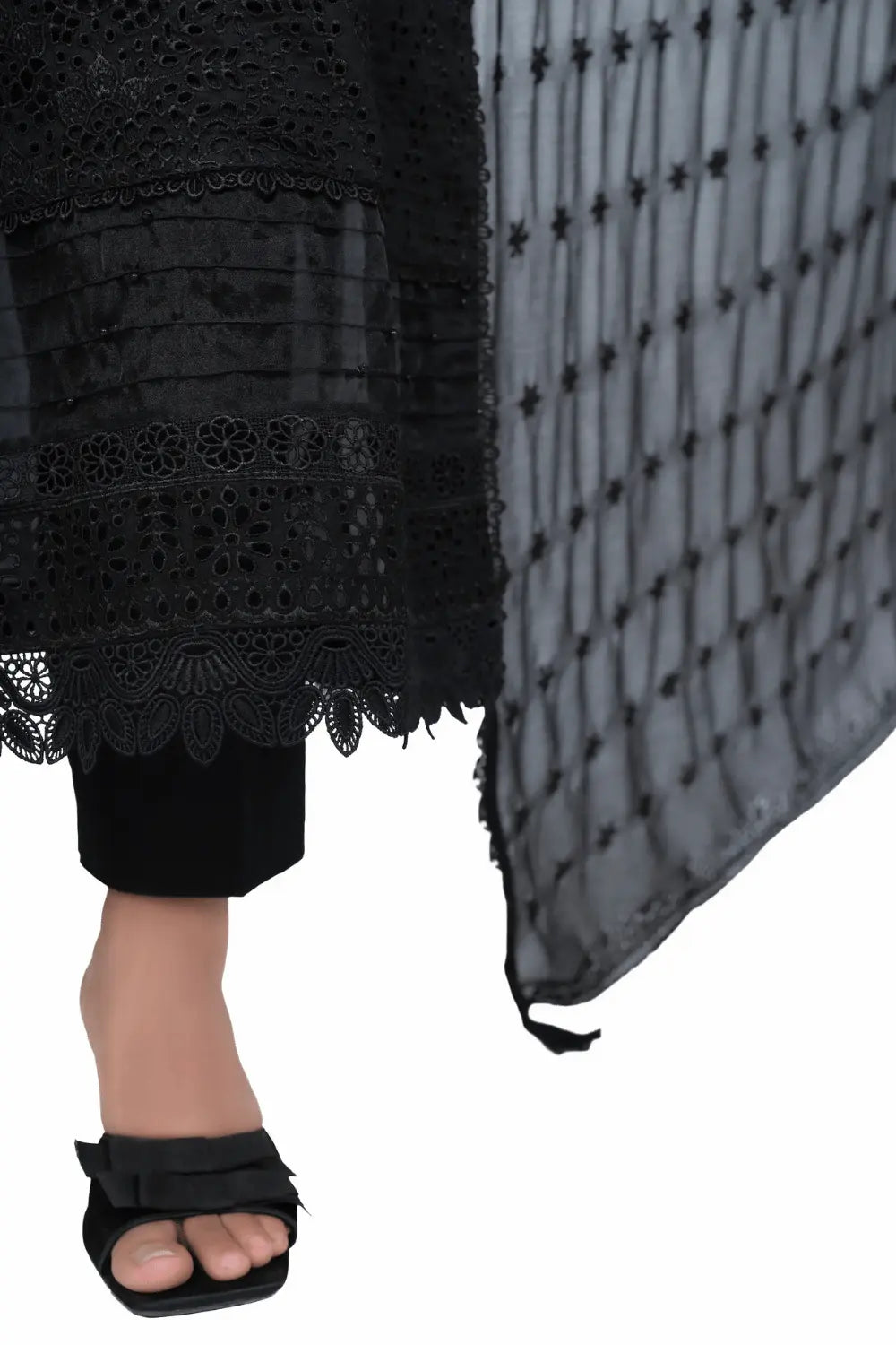 Jet Black Fully Embroidered Chikankari 3-Piece