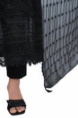 Jet Black Fully Embroidered Chikankari 3-Piece