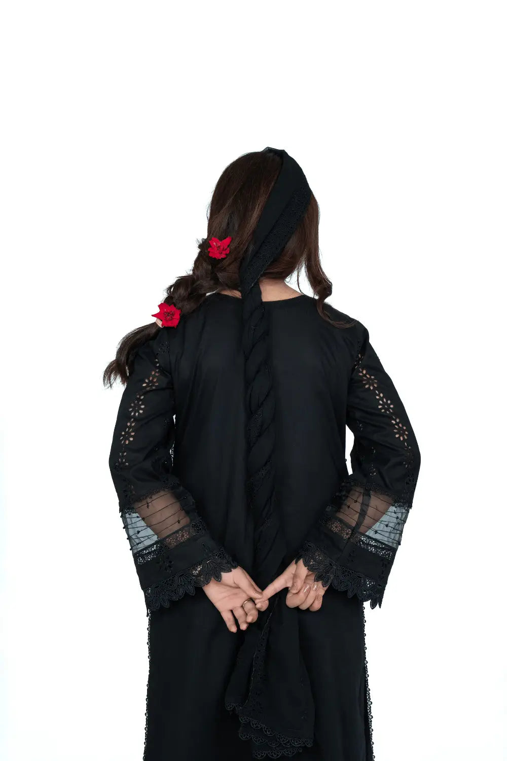 Jet Black Fully Embroidered Chikankari 3-Piece