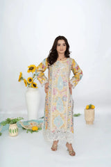 Mustard Yellow Printed & Embroidered 3-Piece Lawn Suit