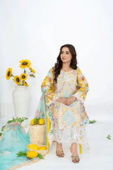 Mustard Yellow Printed & Embroidered 3-Piece Lawn Suit