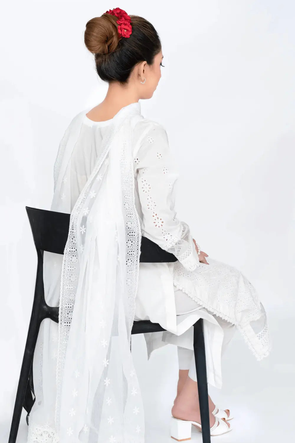 White Fully Embroidered Chikankari 3-Piece