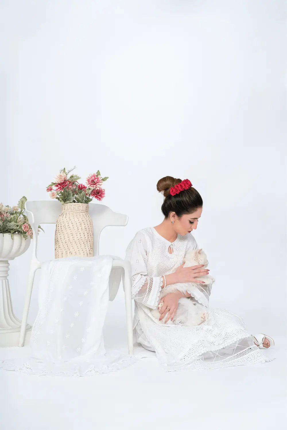 White Fully Embroidered Chikankari 3-Piece